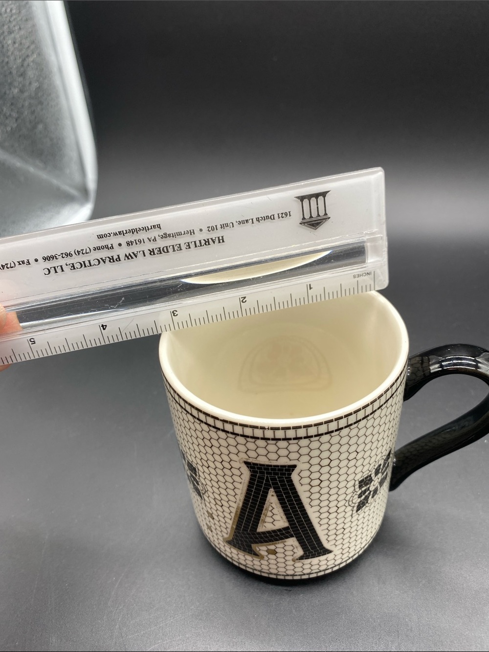 Anthropology Tiled Cup Monogram “ A” White, Black, Gold - Picture 7 of 8